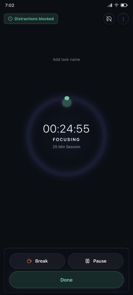 Pomodoro focus timer for homework assignments in Studybo