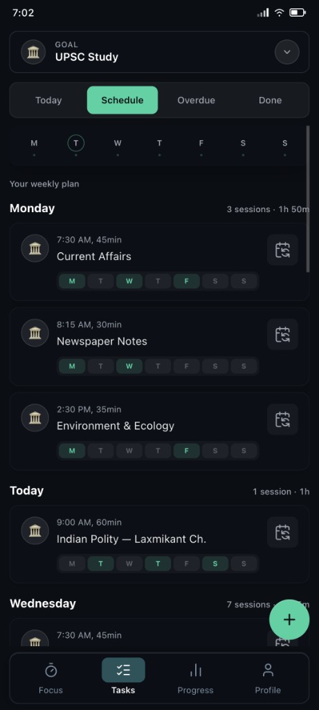 Plan weekly study schedule in Studybo academic planner